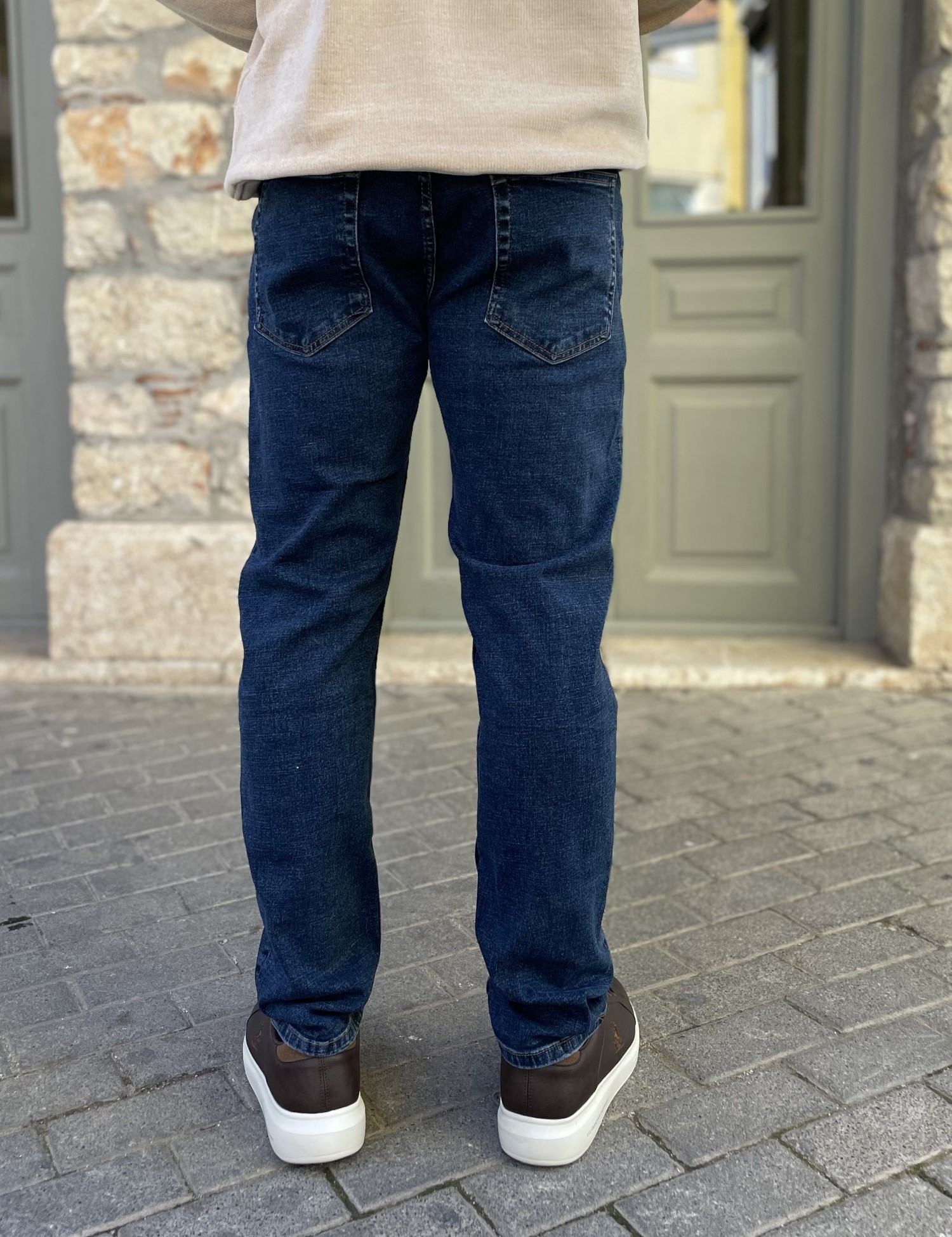 Ανδρικό μπλε πεντάτσεπο τζιν παντελόνι ίσιο με κουμπιά 3LN2016 φωτογραφία